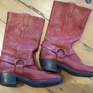 Frye red leather boots with harness